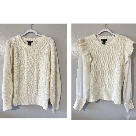 Lot Of 2 Design 365 Sweaters Womens Large Pullover Long Sleeve Knit White - Picture 1 of 16